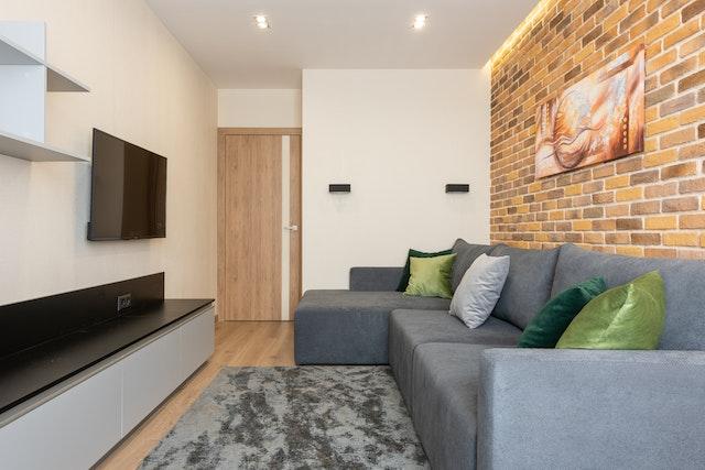 Minimalist Living room with area / center rug